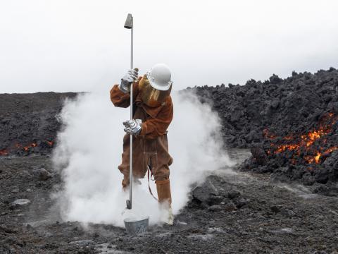 Lava sample is then quenched